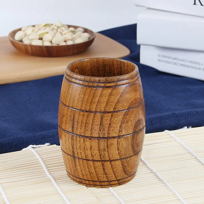 Jujube-taza de madera hecha a mano para café, agua, té, cerveza, jugo, leche, tazas de bebida con asa, taza de cerveza, regalo Retro