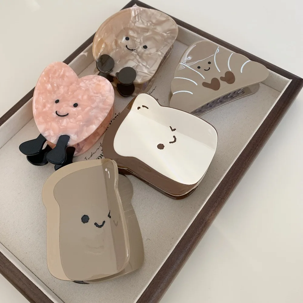 Cartoon Acetic Acid Grab Clip Simulation Bread Grab Clip Bread Shape Hair Claw Acetic Acid Headdress Croissant Claw Clip