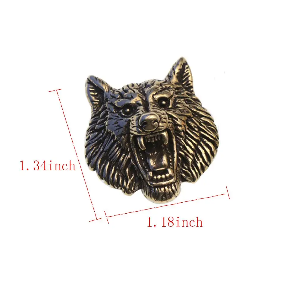 2X Vintage Engraving Wolf Head Brass Decorative Buckle Stereoscopic Conchos Screw Back Button DIY Leather Decoration Accessories