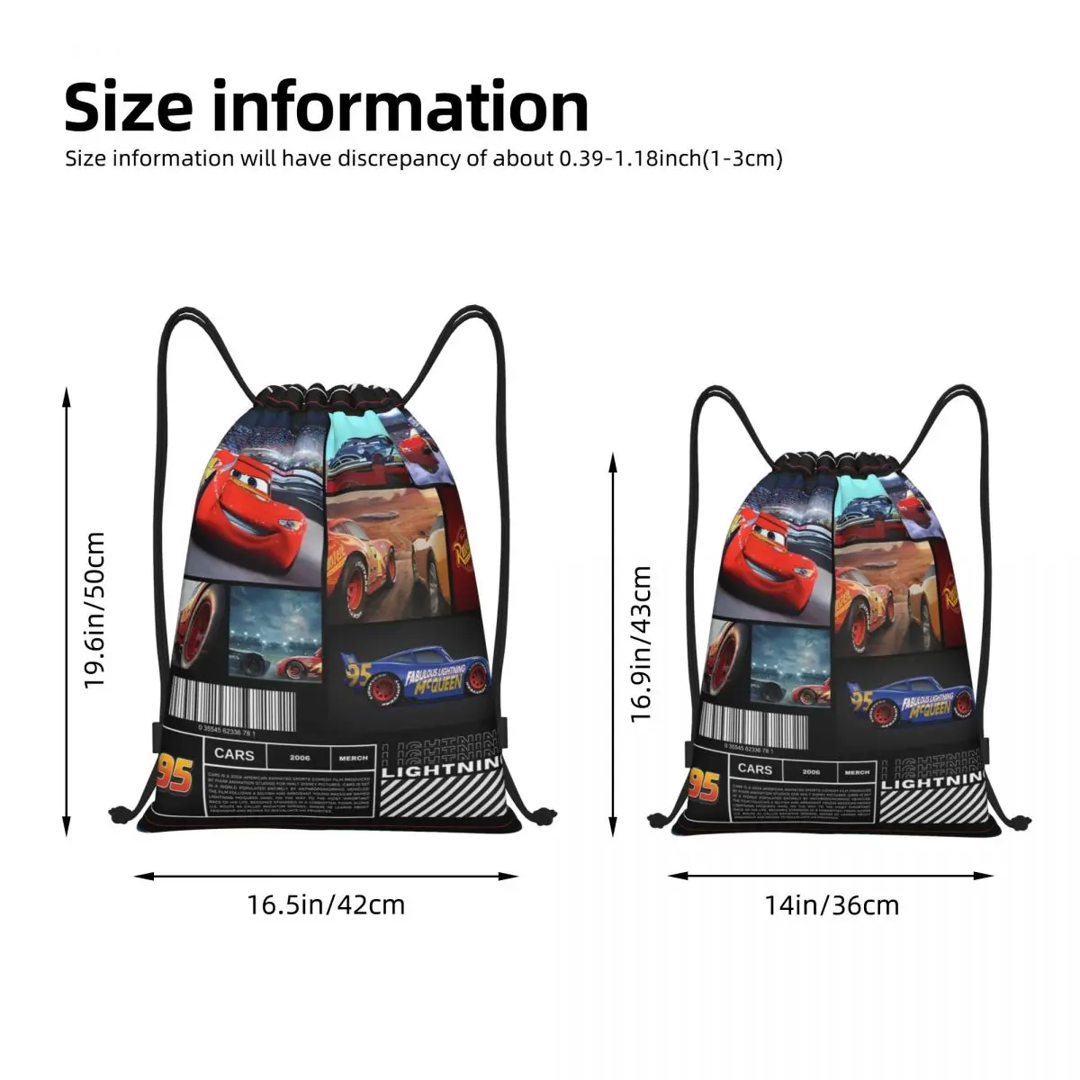 Cars The Lightning McQueen Drawstring Backpack Gym Sports Sackpack Water Resistant Kachow String Bags for Working Out