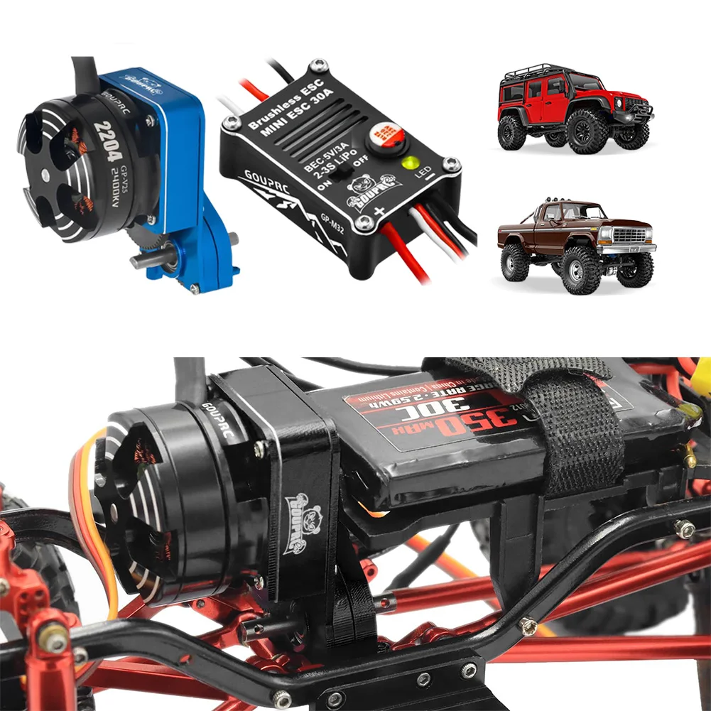 2204 2400KV Brushless Outrunner Motor W/ Transmission & 30A Brushless ESC for 1/24 RC Crawler Axial SCX24 Upgrade