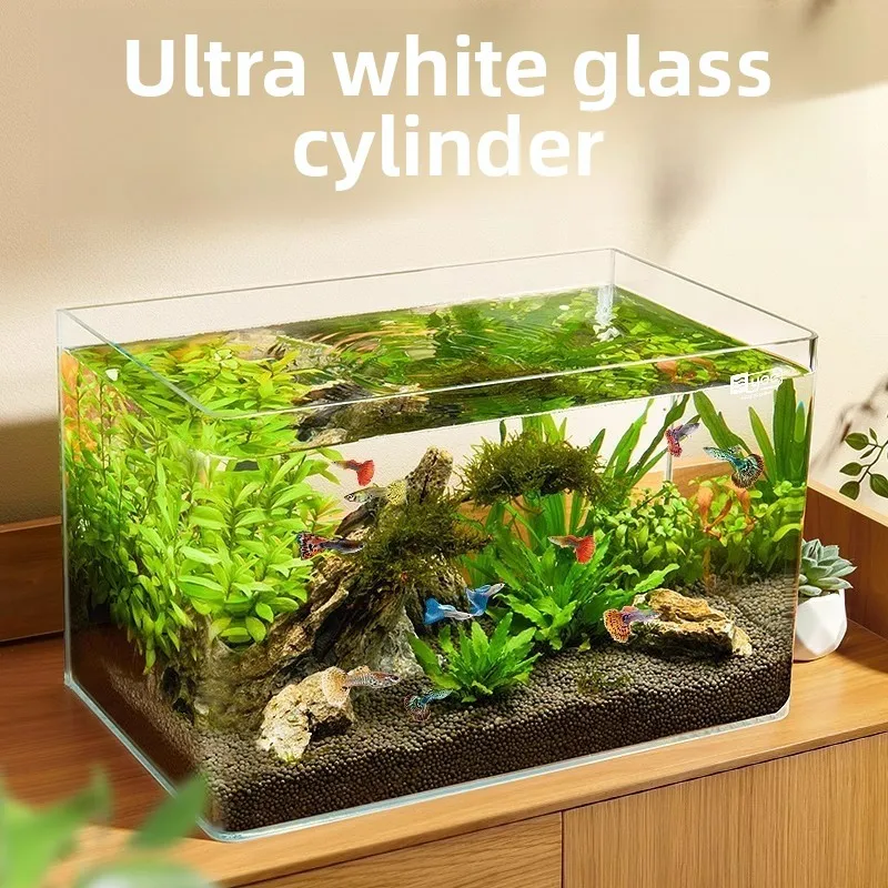 Fish tank glass gold crystal ultra-white small desktop aquarium household