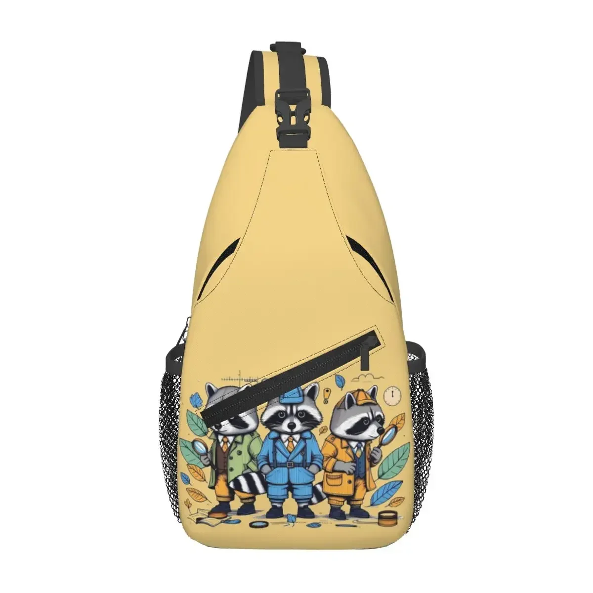 

Raccoon Detectives Chest Bag Men Sling Crossbody Backpack Chest Bag Travel Hiking Daypack Shoulder Bag