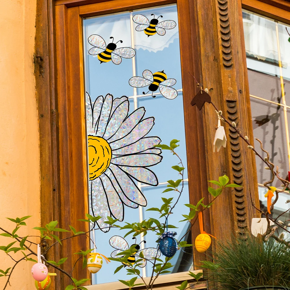 Lustige Bienen Fenster Dekor Aufkleber mit Sonnenblume abnehmbare schöne Blumen haften für Schlafzimmer Wohnzimmer