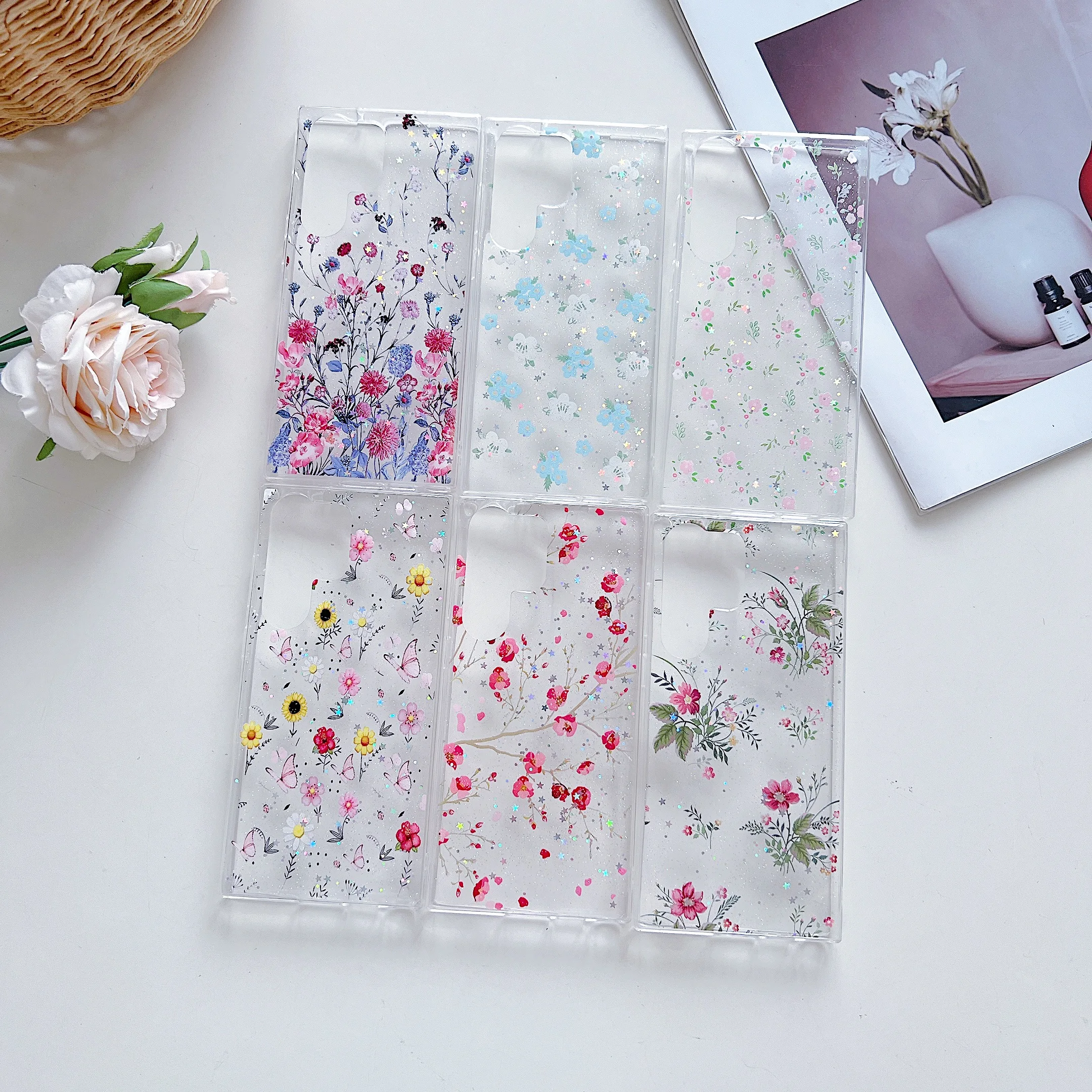 Beautiful Flowers Case for Samsung Galaxy S24 S23 S22 Ultra Plus Transparent Cover S20 S21 S23 FE A13 A14 S24 S23 S22 Ultra Case