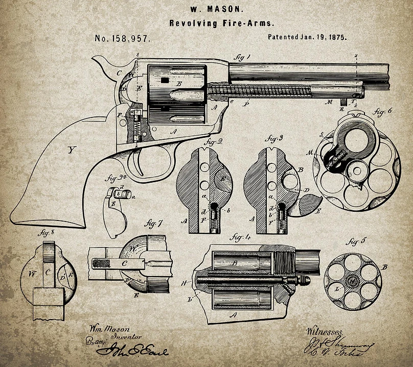 .45 Peacemaker Revolver Patent 1875 T-Shirt 100% Cotton O-Neck Summer Short Sleeve Casual Mens T-shirt Size S-3XL