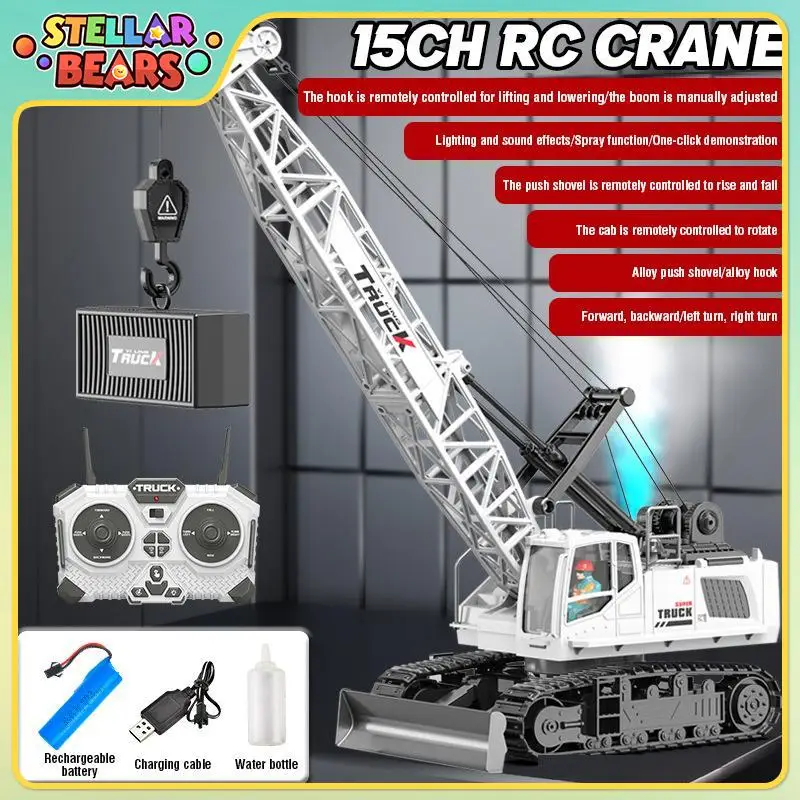 

2.4G 15CH Alloy Remote Control Crane Truck Car Spray Children's Toy Simulated Engineering Crane Hook Vehicle Large RC Crane Gift