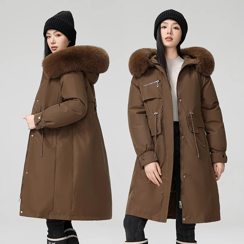 Women Parka Fashion Long Coat Wool Liner Hooded Parkas 2024 New Winter Jacket Slim with Fur Collar Warm Snow Wear Padded Clothes