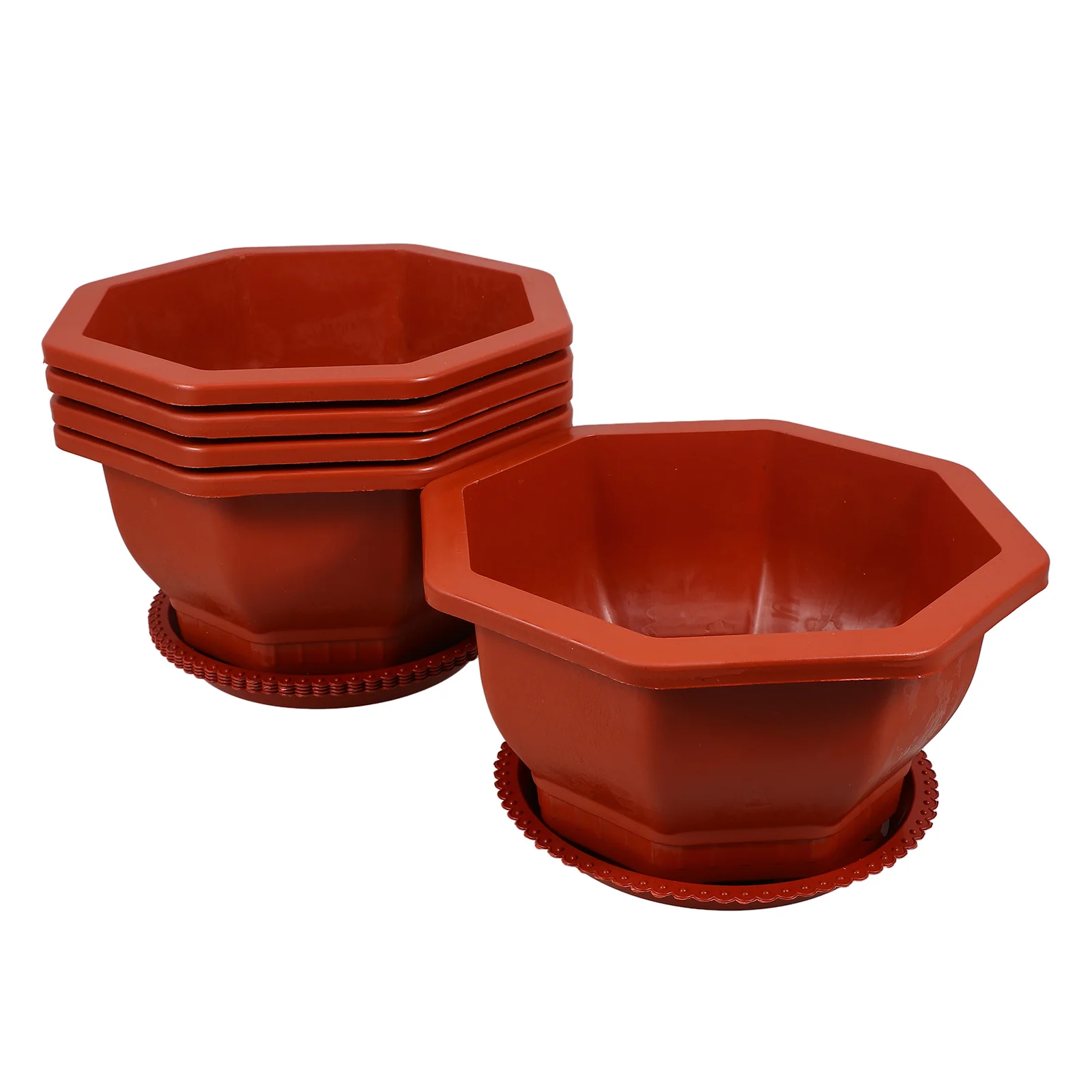 

5 Pcs Red Thickened Octagonal Flower Pots for Bonsai Trees Large Planters Small Pots Plastic Decorative Mini Garden Indoor