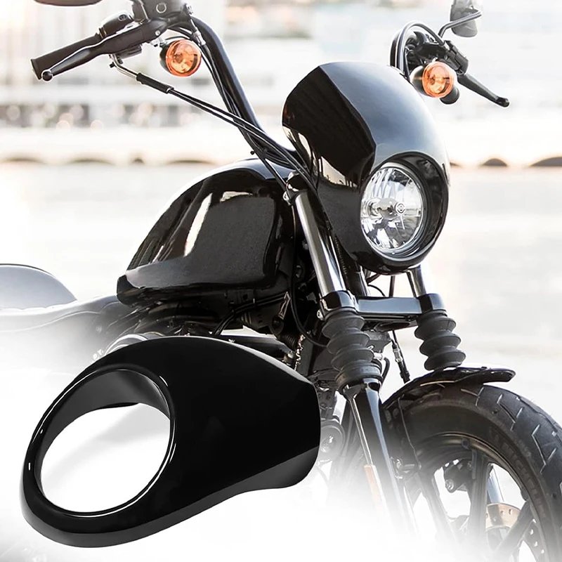 

Motorcycle Black Headlight Grill Fairing Cover ABS Plastic Windshield For 883 1200 Front Fork Mount Dyna Sportster XLCH
