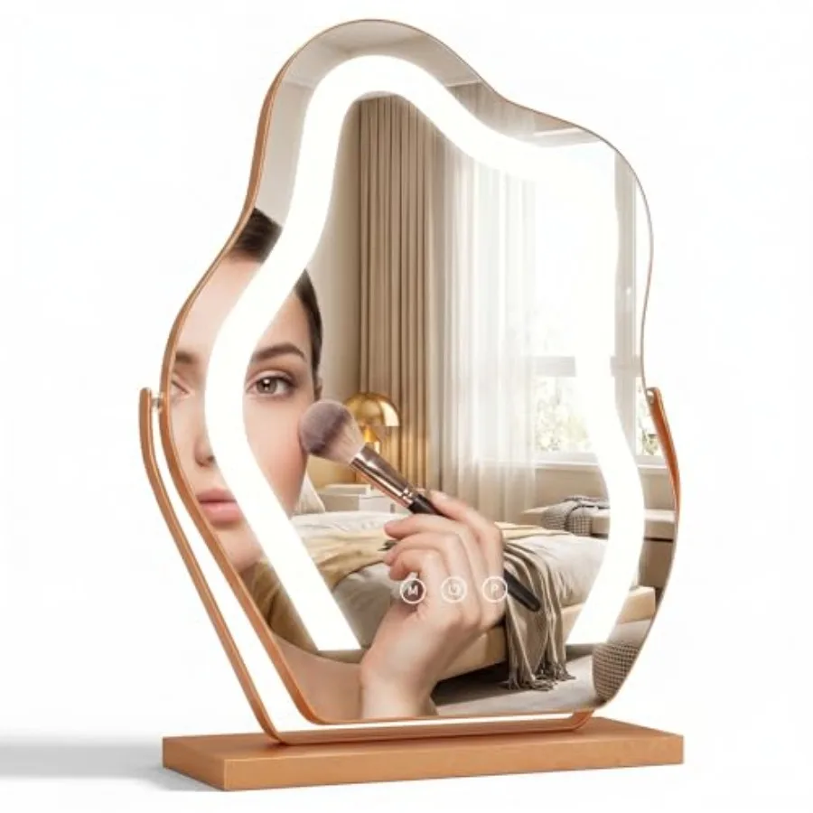 

Cloud Shaped Vanity Mirror with Lights 17" Tabletop Makeup Mirror for Desk 3 Color Lighting and Dimmable Touch Control LED Ligh