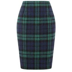 Fashion Elegant Preppy Style And Office Lady Pencil Plaid Skirt Women Sexy Slim Fit All-Match High Street Wool Mid Length Dress