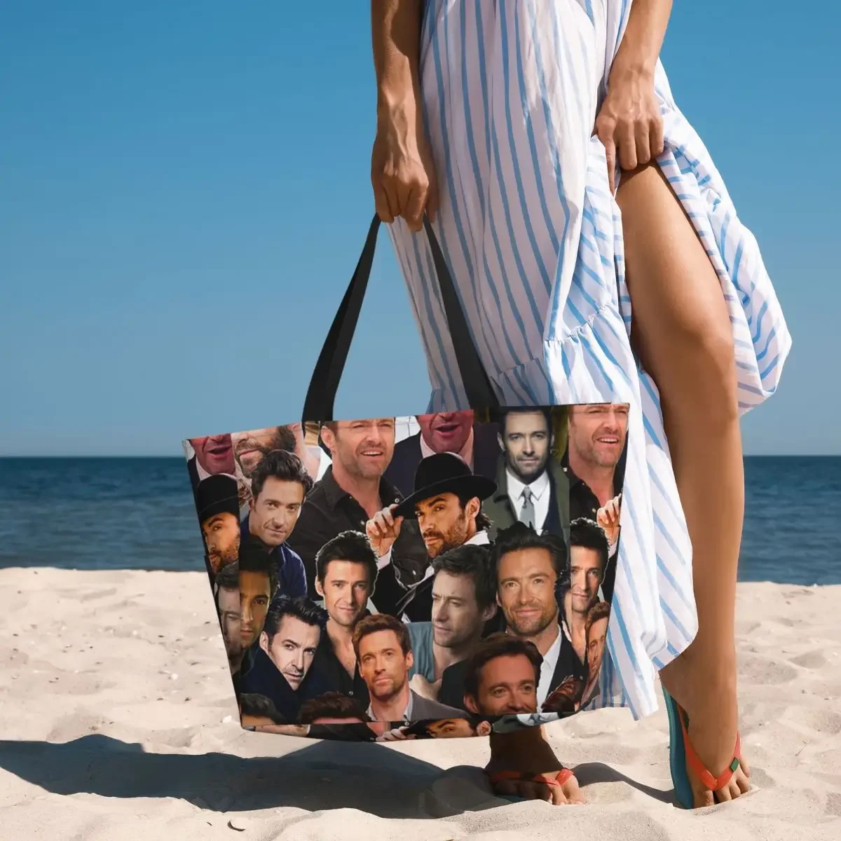Hugh Jackman Photo Collage Beach Tote Bag Sport Gym Yoga Duffle Large Tote Bag Women Travel Bag Fitness bag