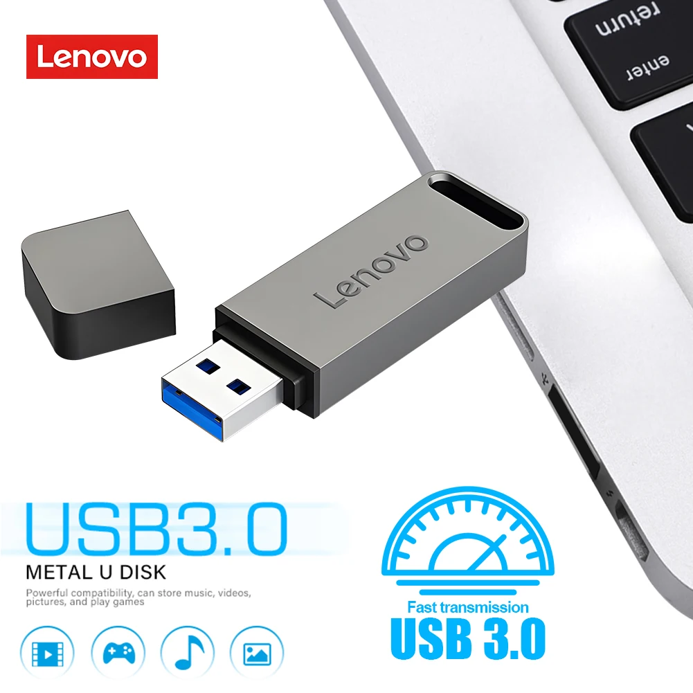 فلاش ميموري لينوفو USB 3.1 عالي السرعة، ذاكرة تخزين معدنية بسعات 512 جيجابايت، 128 جيجابايت، 256 جيجابايت، 64 جيجابايت، 32 جيجابايت، لتخزين البيانات على الكمبيوتر، محرك أقراص USB.