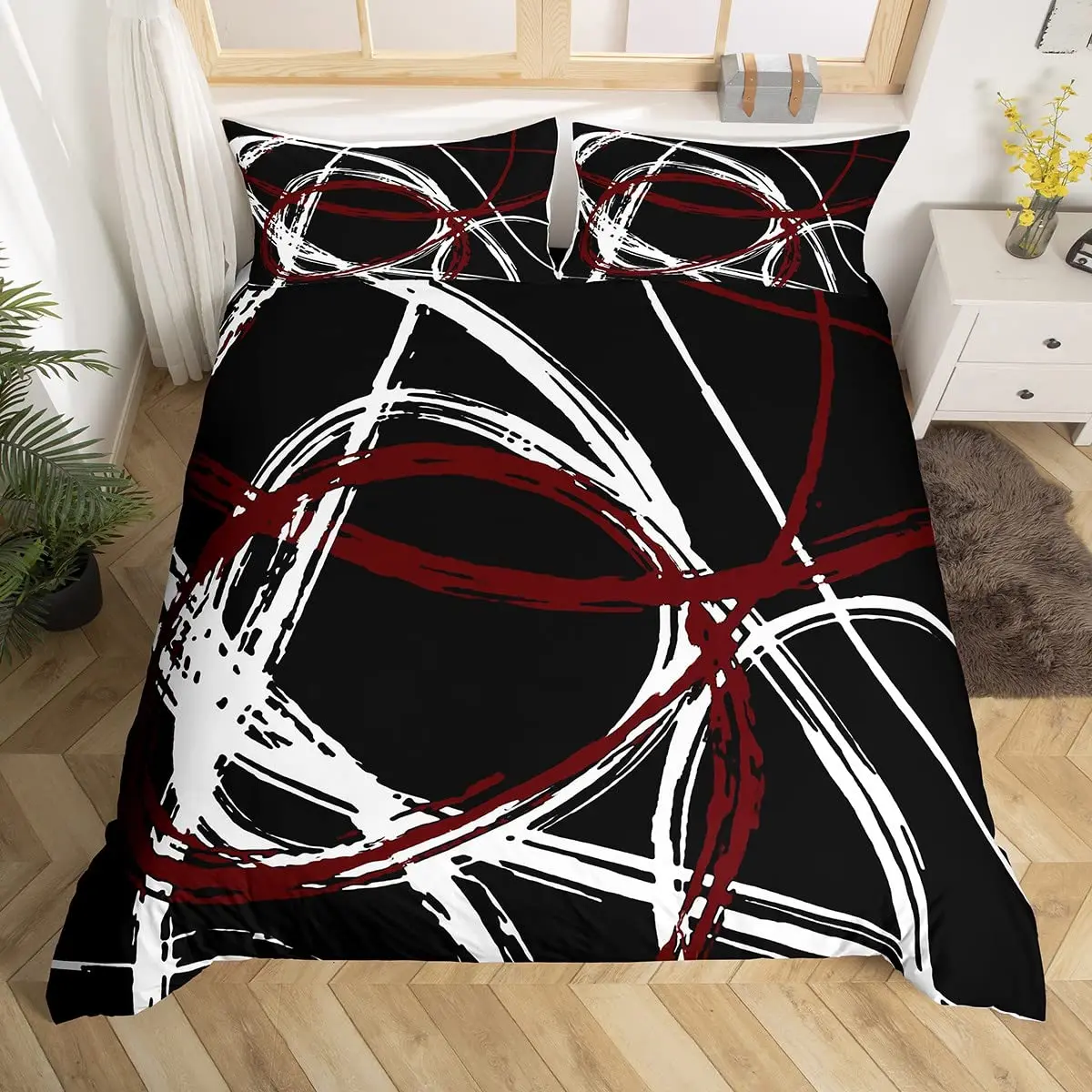 

Circles Lines Bedding Set, Duvet Cover for Kids Boys Girls, Geometry Comforter Cover Decor Room, Quilt Cover with 2 Pillowcases