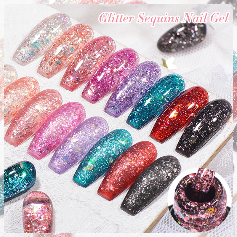 Glitter gel esmaltante para mulheres, duradouro, design de arte de unhas DIY, imersão semi permanente, verniz UV, rosa, vermelho, 7ml