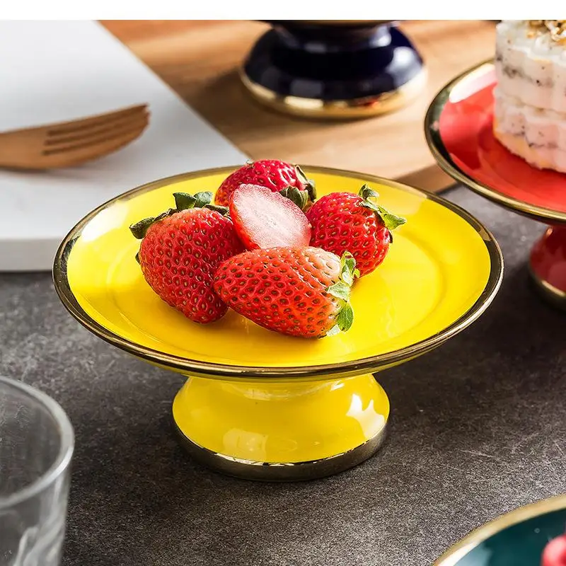 Ceramic Gold Storage Tray Household Dim Sum Plate Round Decorative Table Top Decoration Ornaments Snack Dessert