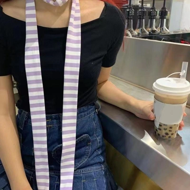 5ASD 여성 스프링 스트라이프 패턴 스카프 얇은 목도리 y2k 스타일 화려한 얇은 스카프