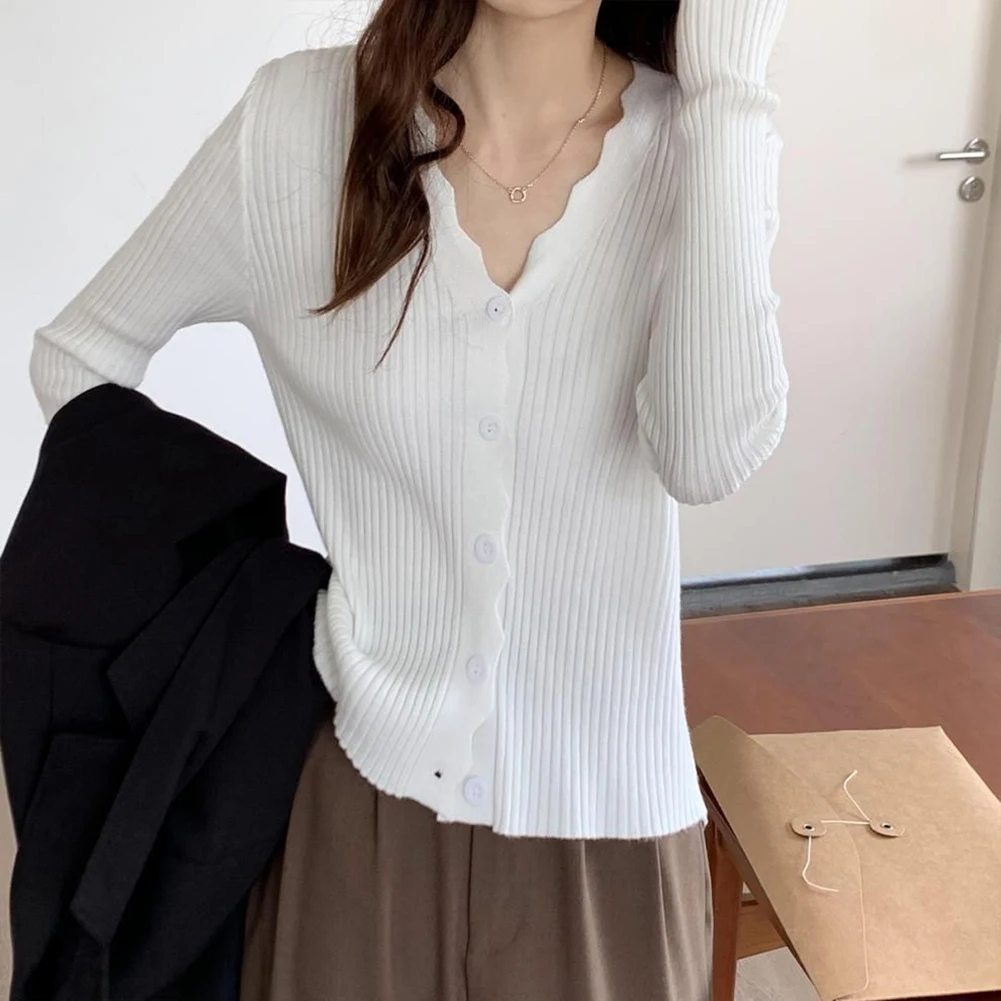 

Casual Outing V Neck Cardigan Long Sleeve V Neck Cardigan Sweet Casual Thin Sweater For Daily Use Long Sleeve Style