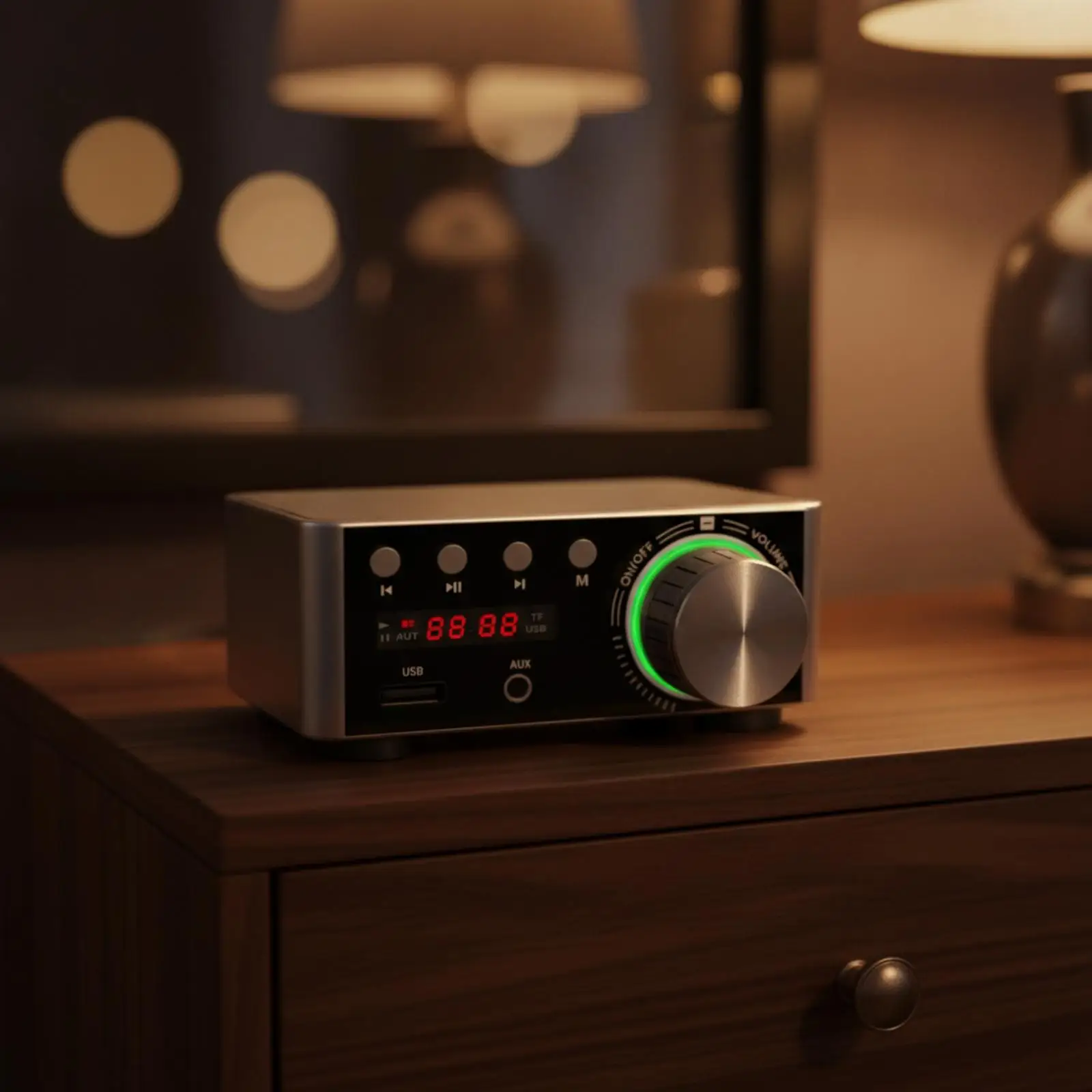 Bluetooth Audio Amplifier with Digital Display and Volume Knob Stereo Sound for Bedroom Study Workspace Use