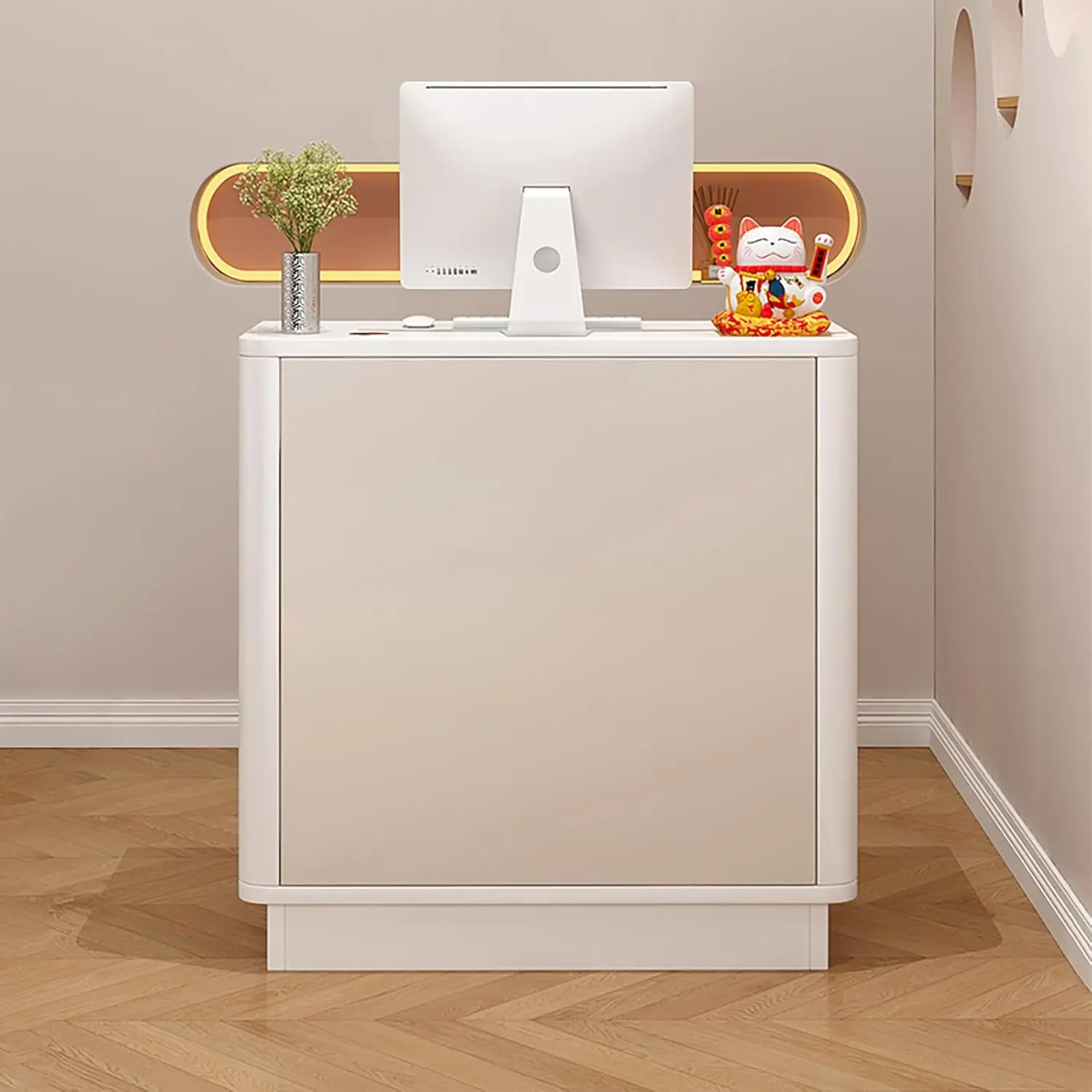 

Office Reception Desk for Small Spaces, Small Reception Counter with Lockable Drawers, Modern Cashier Front Desk