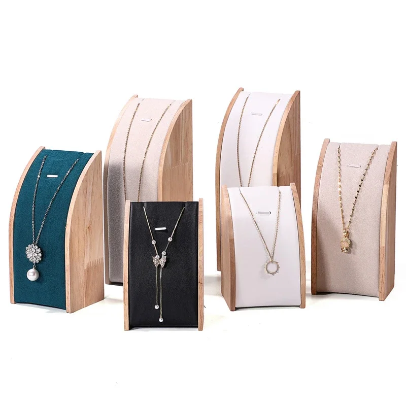 

Wooden Curved Necklace Display Stand Pendant Neck Chain Bracelets Holder Jewelry Storage Rack Counter Showcase Props