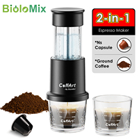 BioloMix 2-in-1 Portable Manual Espresso Coffee Maker - Compatible with Capsules & Ground Coffee, Hot & Cold Brew, for Hiking