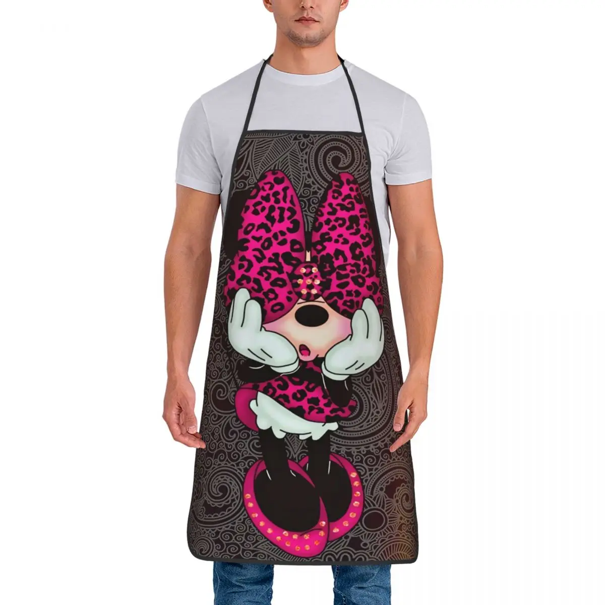 Custom Funny Minnie Mouse Polkadot Anime Bib Apron Women Men Unisex Kitchen Chef Tablier Cuisine for Cooking Baking Painting