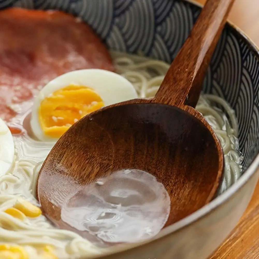 New Japanese Wooden Soup Spoon Long Handle Smooth Polished Long Handle Spoon Deep Spoon Head Serving Ladle Home Tableware