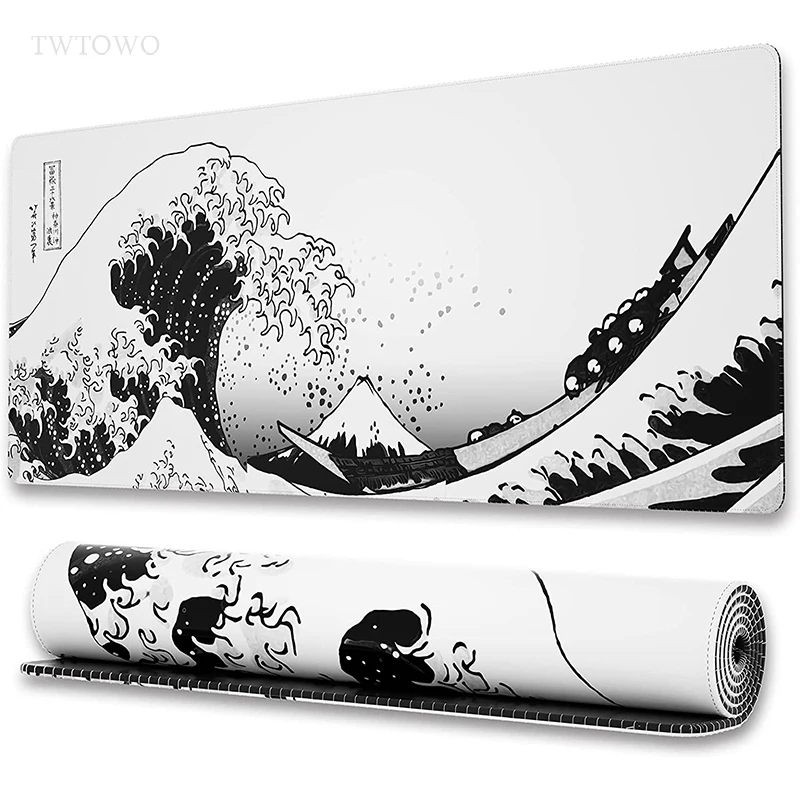 Mouse Pad Gamer Black And White Waves XL Computer Large Home Mousepad XXL Playmat Office Non-Slip Natural Rubber Table Mat