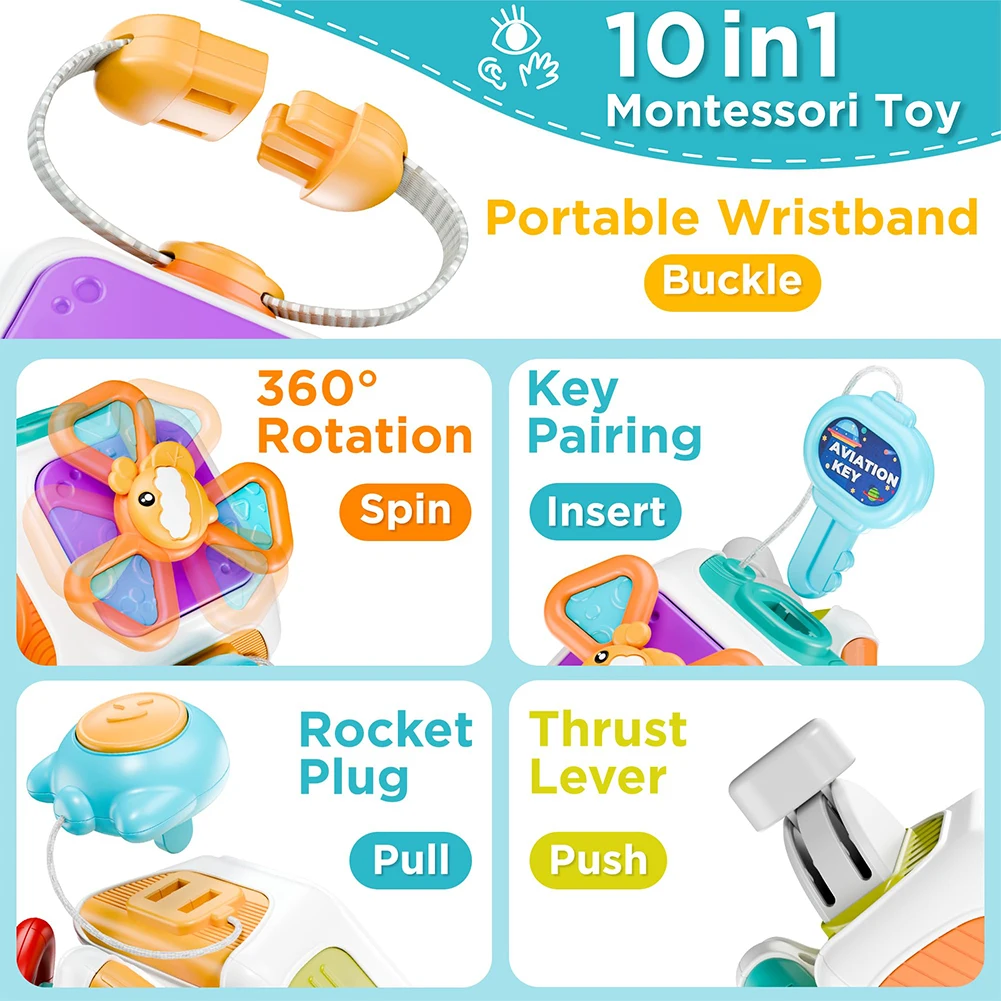 Baby Busy Board Cube Montessori Sensory Toys for Toddler 1-3 Years Old Kids Educational Learning Activities Motor Travel Toy