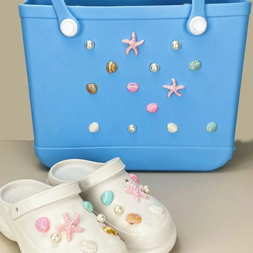 Charms for Bogg Bag Accessories Starfish Shell Flowers Shape Beach Totes Bags Decoration for Rubber Beach Bag with Holes