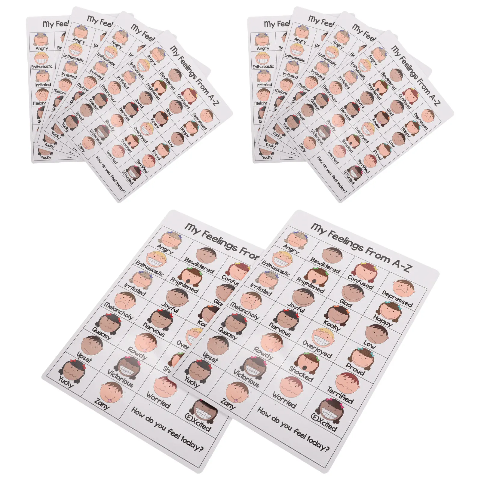 10Pcs A-Z Feelings Chart Emotional Learning Poster Kids Toddler Autism Education Classroom Emotional Expression Parenting