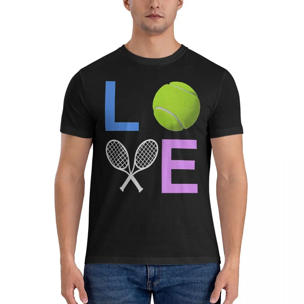 Men's T-Shirt Love Sports Funny Pure Cotton Tees Short Sleeve Tennis ball T Shirt Round Collar Clothing Summer