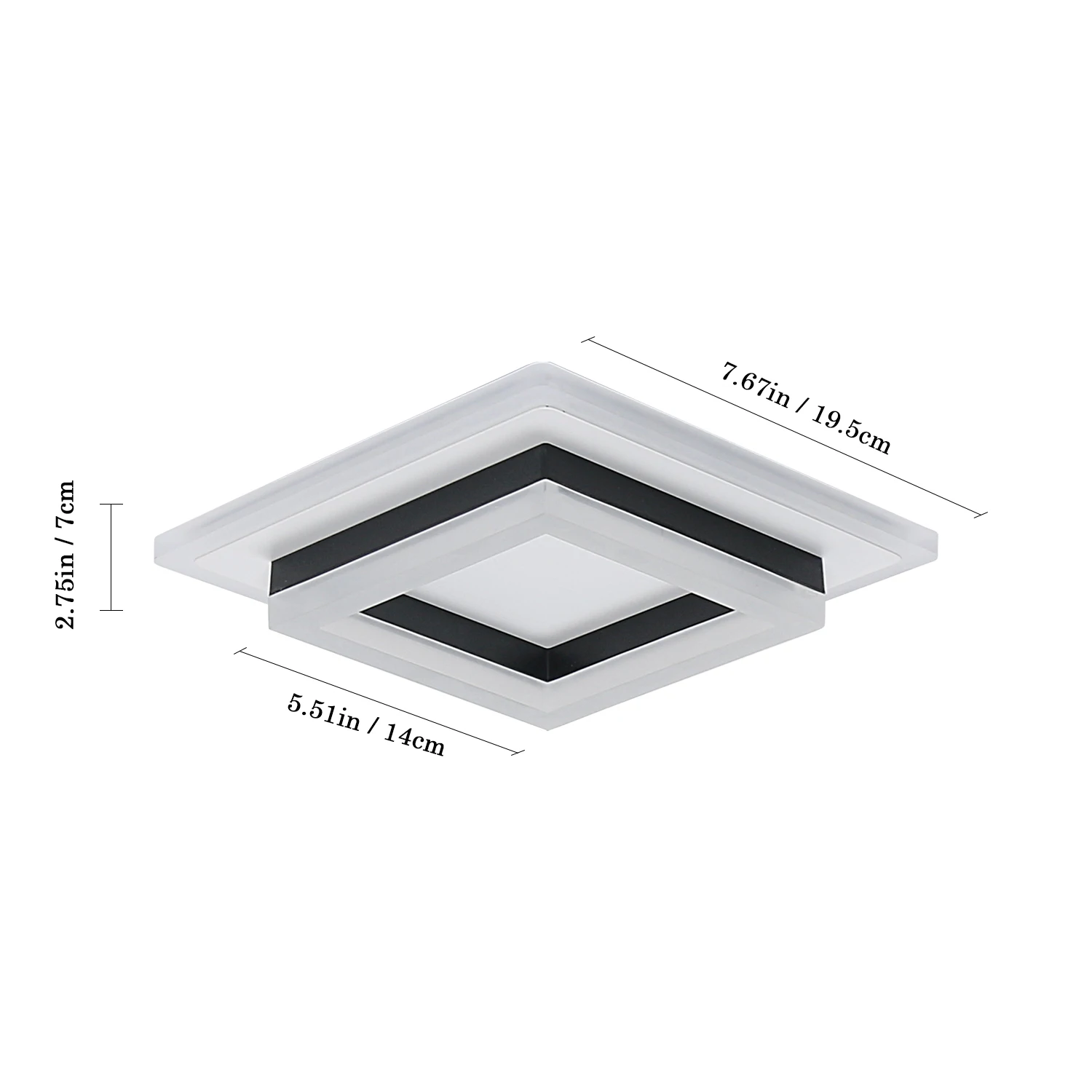 JIANKELONG Modern LED Square Ceiling Lamps 24W, Acrylic Ceiling Light for Bathroom, Hallway, Bedroom, Cool White Light 6500K