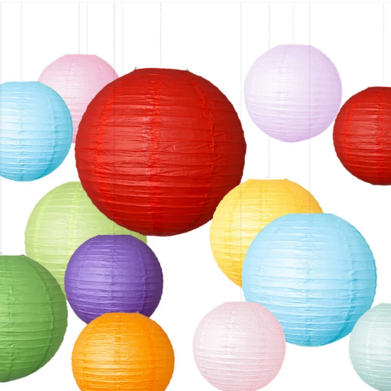 4-6-8-10-12-14-16 Inch Multi Color Round Chinese Paper Lanterns Christmas Wedding Party Decoration DIY New Year Decoration