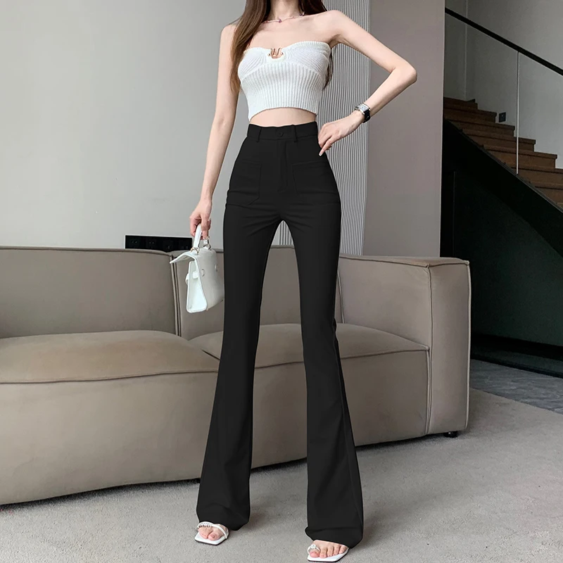 Black Flare Pants for Women Trousers Korean Style Casual Office Lady Female High Waist Long Bell Bottom Pants