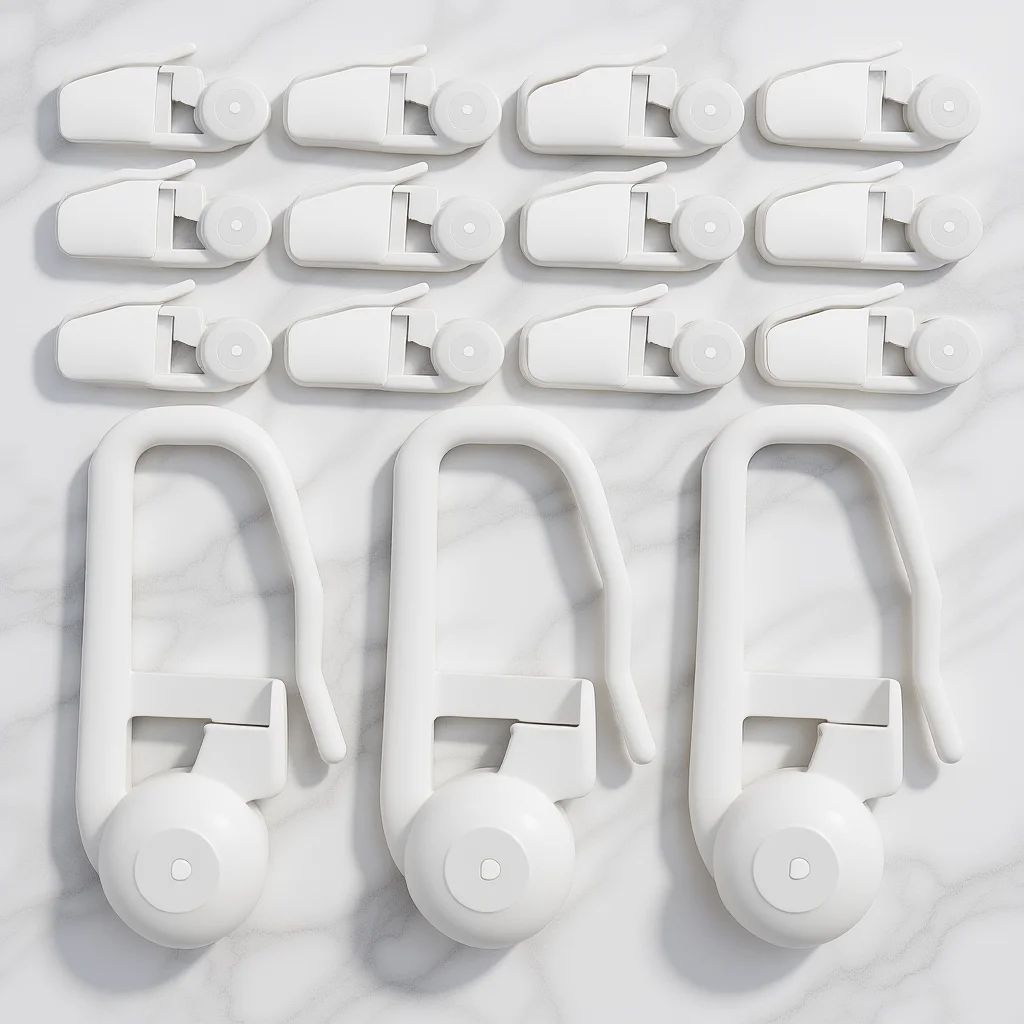 

50 pcs Curtain Hanging Rings Plastic Easy Install Heavy Duty Smooth Slide Universal Roller For Bedroom Bathroom Window