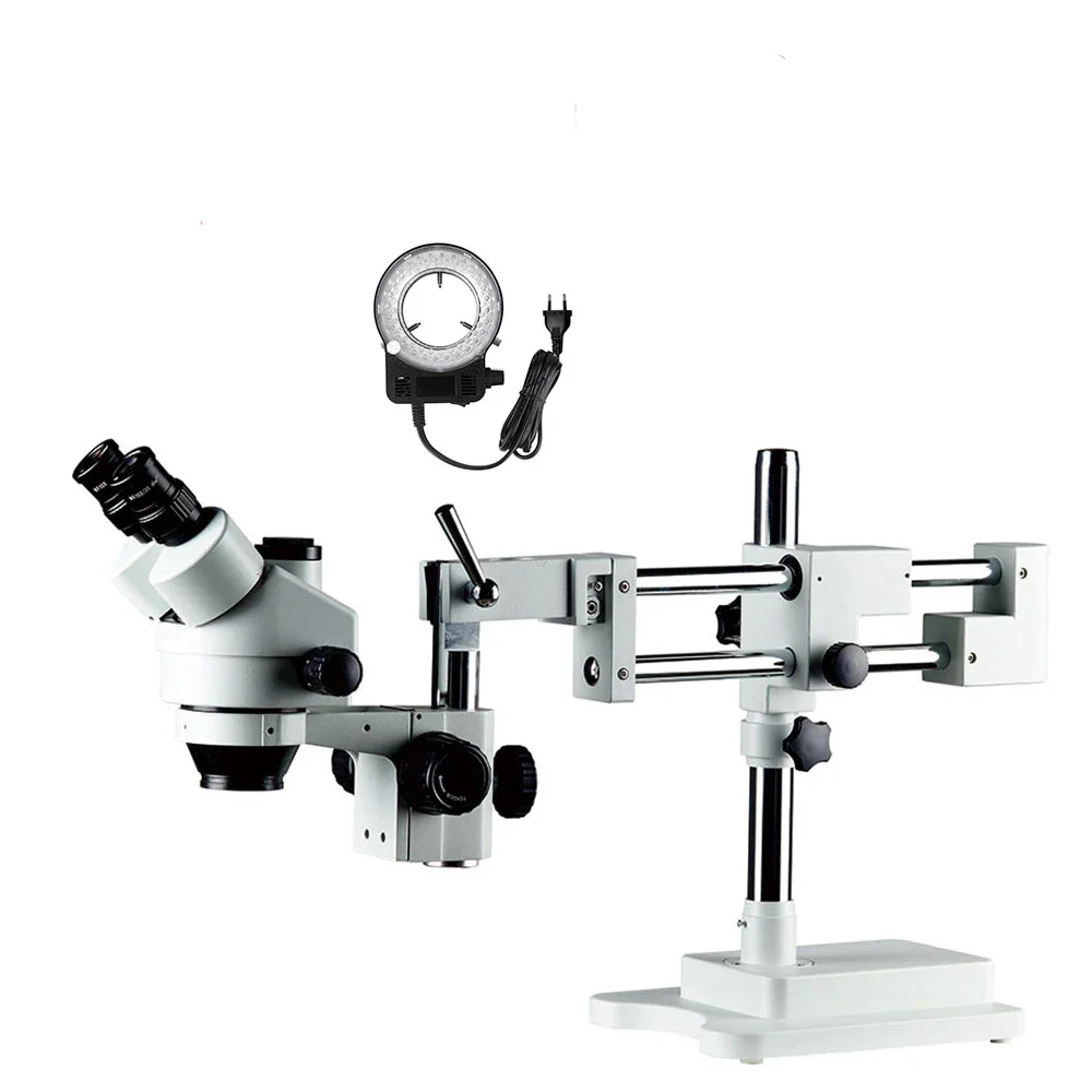 7X-45X Zoom Trinocular Stereo Microscope Digital Camera Full Metal Chrome Plated Mechanical Parts LED Ring Light Microscope