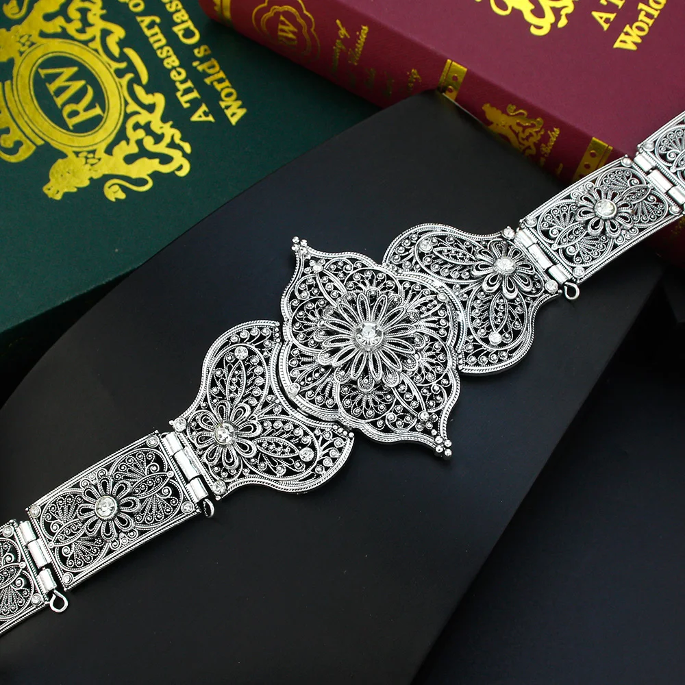 Sunspicems Chic Caucasus Women Belt Bride Wedding Jewelry Turkey  Abaya Dress Belt Metal Flower Waist Chain Stage Props Jewelry