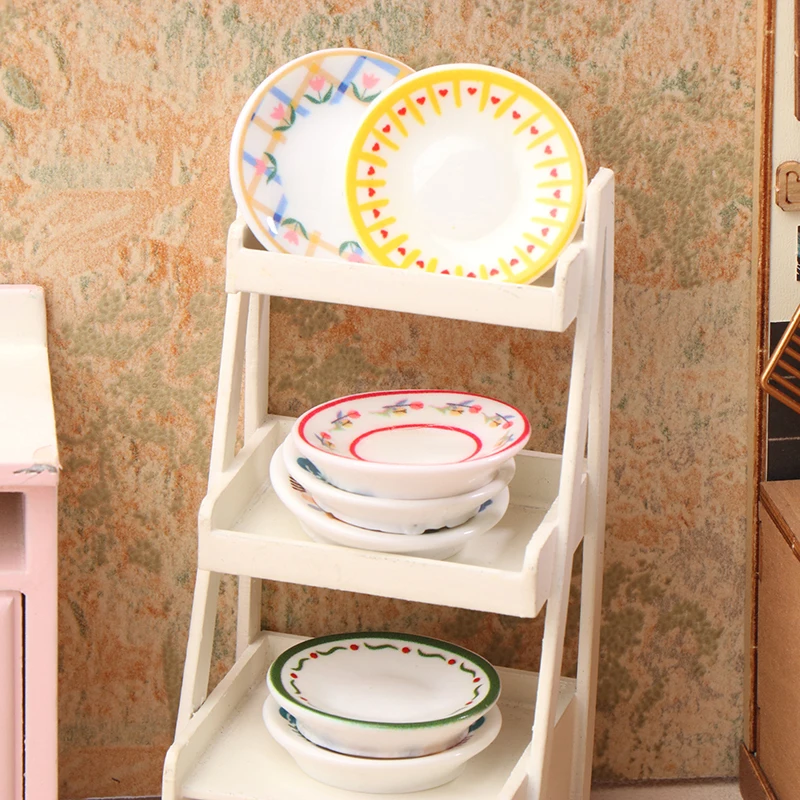 5Pcs 1/12 Dollhouse Mini Plates Dishes Model Dollhouse Simulation Kitchen Decoration Dolls House Accessories Pretend Play Toys