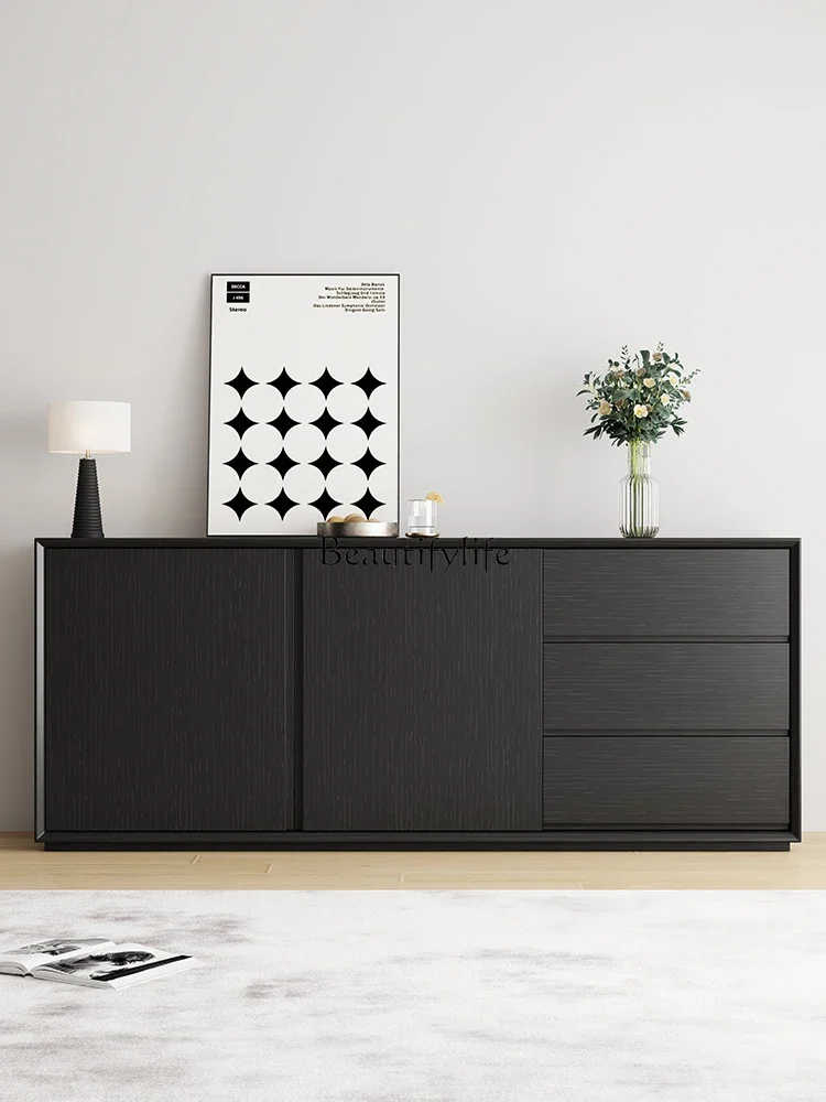 

Minimalist side cabinet Modern simple solid wood against the wall Tea cabinet Black storage