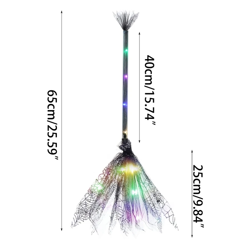 Halloween Decorations Witch Broom with LED Lights Props Children Cosplay Gift