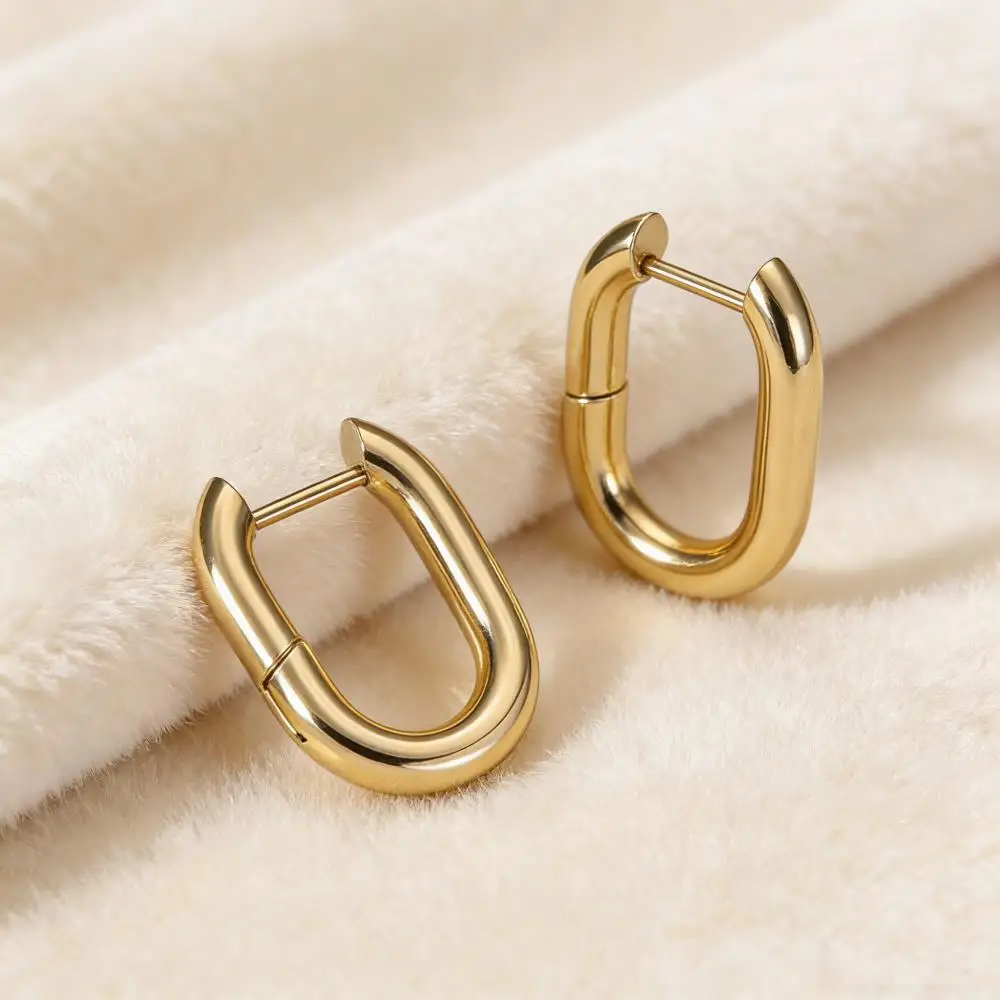 Ins U Shaped Stainless Steel Hoop Earrings For Women Men Simple Gold Color Female Male Wedding Stacking Small Ear Buckle Jewelry