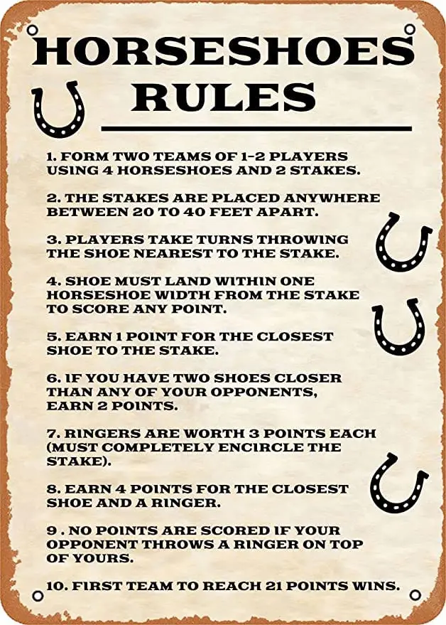 Horseshoes Rules Retro Tin Sign Vintage Art Home Bar Garage Cafe Shop Garden Funny Wall Decor Metal Plaque Farmhouse Wall Decor 