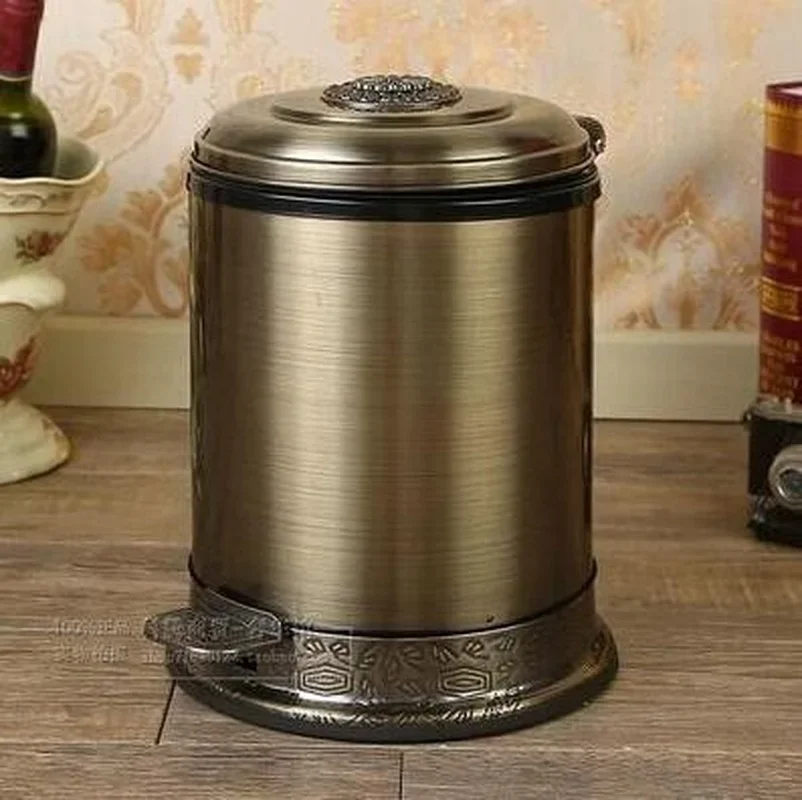 

European Style Gold Plated with Floral Foot Pedal Waste Bins Trash Bingarbage Bin Home Application Decoration WY527 F4K8P3