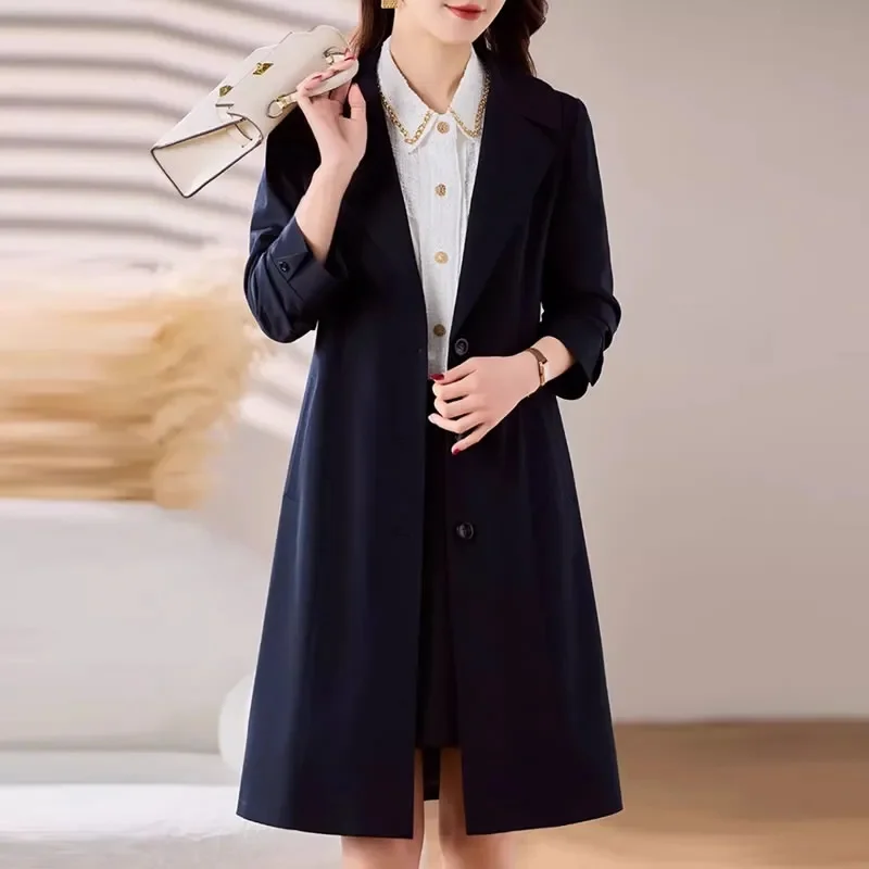 High-Grade Windbreaker Jacket Ladies Spring Autumn 2025New Lining Trench Coat Women Long Temperament Outwear Fashion Outcoat Top