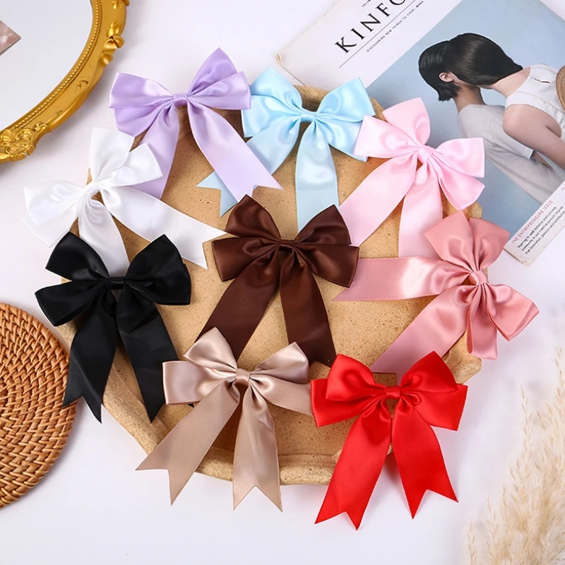 4Pcs/Lot Large Satin Ribbon Bow Polyester Layered Silky Bow For DIY Sewing Crafts Wedding Decoration Hairpin Garment Accessories