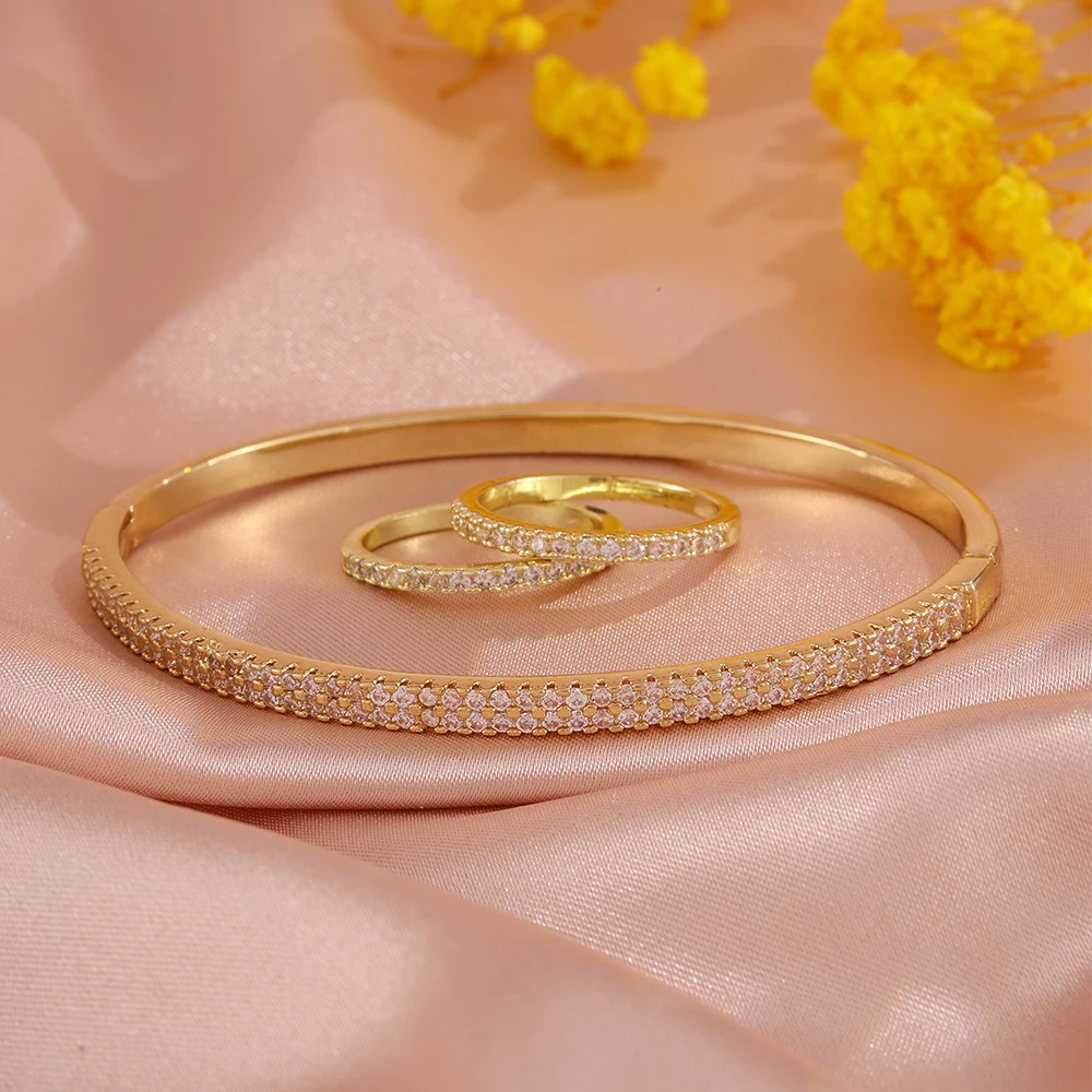 ZAKOL 3-teiliges Set: Auffälliges Doppelreihiges Rundes CZ-Armband und Ringe für Damen, Exquisiter Türkis-Zirkon-Schmuck, Einfaches Schmuckgeschenk – Detail 10