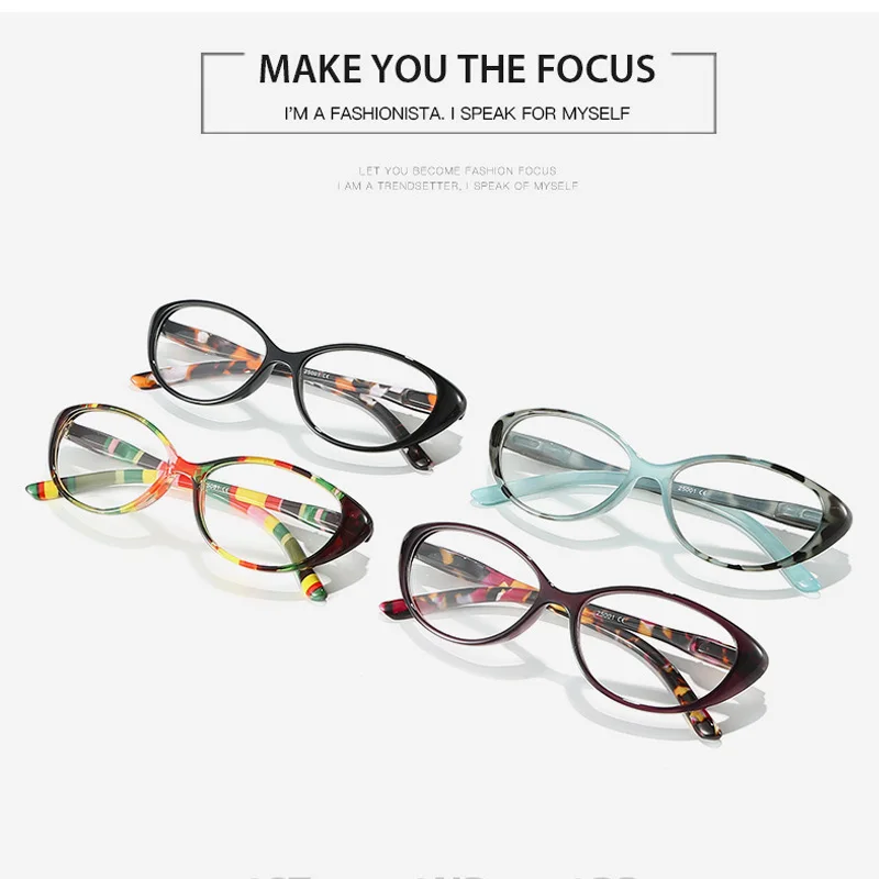 أزياء العلامة التجارية تصميم القط العين طباعة الإطار وصفة طبية نظارات القراءة النساء البصرية اللونية المضادة للأشعة الزرقاء Nearsight #4